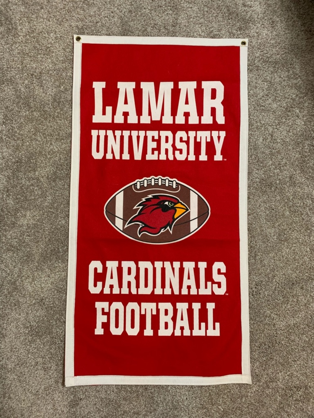 Lamar University Cardinals Football Vintage Wool Felt Large Banner Flag 18x36”